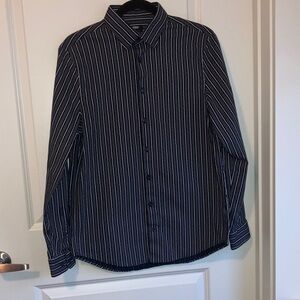Express Men's Navy Striped Button Down Shirt